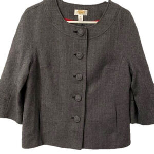 Talbots Petites Blazer Grey Tweed Cape 70% Wool 30% Viscose Size 12 Missing Belt